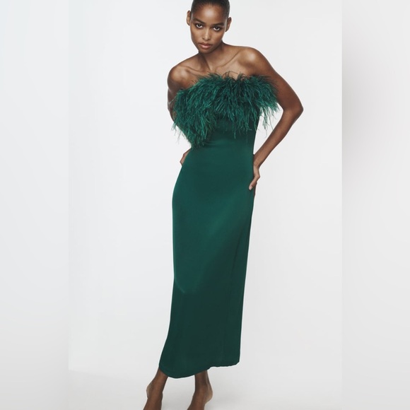 ZARA FEATHER SATIN EFFECT DRESS - Picture 10 of 11
